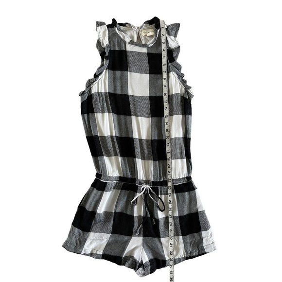 Cloth & Stone Buffalo Check Romper Black White Anthropologie Small Pockets $128 - Picture 11 of 12